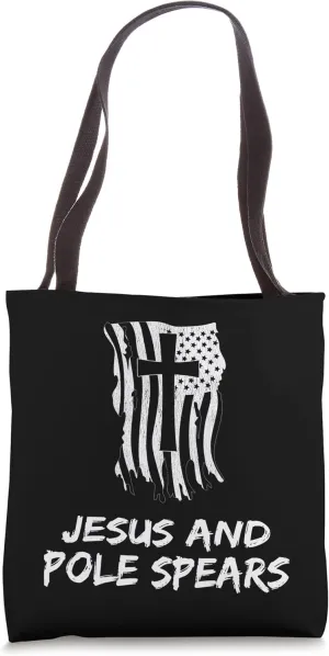 Jesus And Pole Spears. Funny Christian Fisherman Design Tote Bag