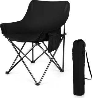 Joyfair Outdoor Camping Chair for Adult, Large Portable Folding Moon Chairs with Carry Bag for Patio Beach, Fishing, Lawn and More Outdoor Sports, 600D Oxford Fabric & Heavy Duty Steel (1, Black)