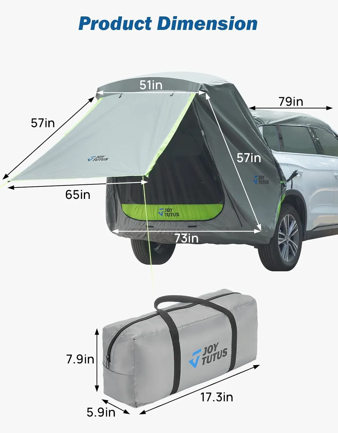 JOYTUTUS SUV Tailgate Tent with Awning Shade, Car Roof Canopy and Poles, Water Resistant Camping Tent, Outdoor Travel Preferred, Universal Fit Most SUV- Green