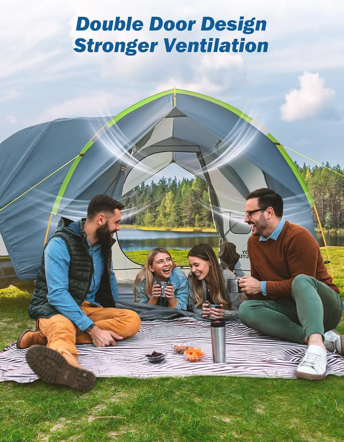 JOYTUTUS SUV Tent for Camping with Rainfly, Double Door Design Car Tent with Aluminum Poles, SUV Tailgate Tent with Waterproof PU2000mm Double Layer for 6-8 Person, Green