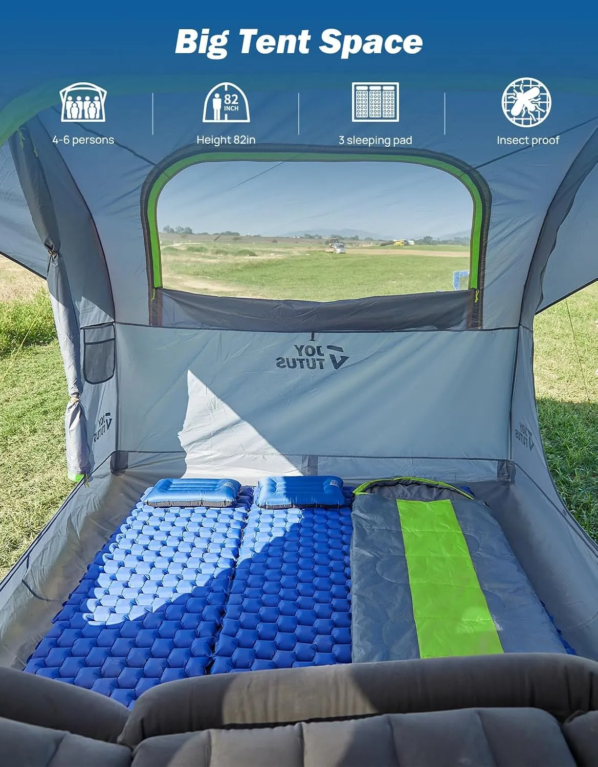 JOYTUTUS SUV Tent for Camping with Rainfly, Double Door Design Car Tent with Aluminum Poles, SUV Tailgate Tent with Waterproof PU2000mm Double Layer for 6-8 Person, Green