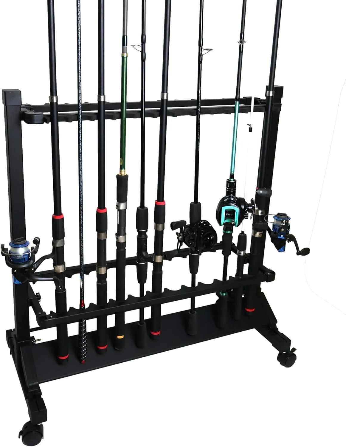 JOYWAVE Fishing Rod Holders,Aluminium Fishing Pole Holders,Portable Fishing Rod Rack,Holds Up to 24 Rods,Portable Wheels