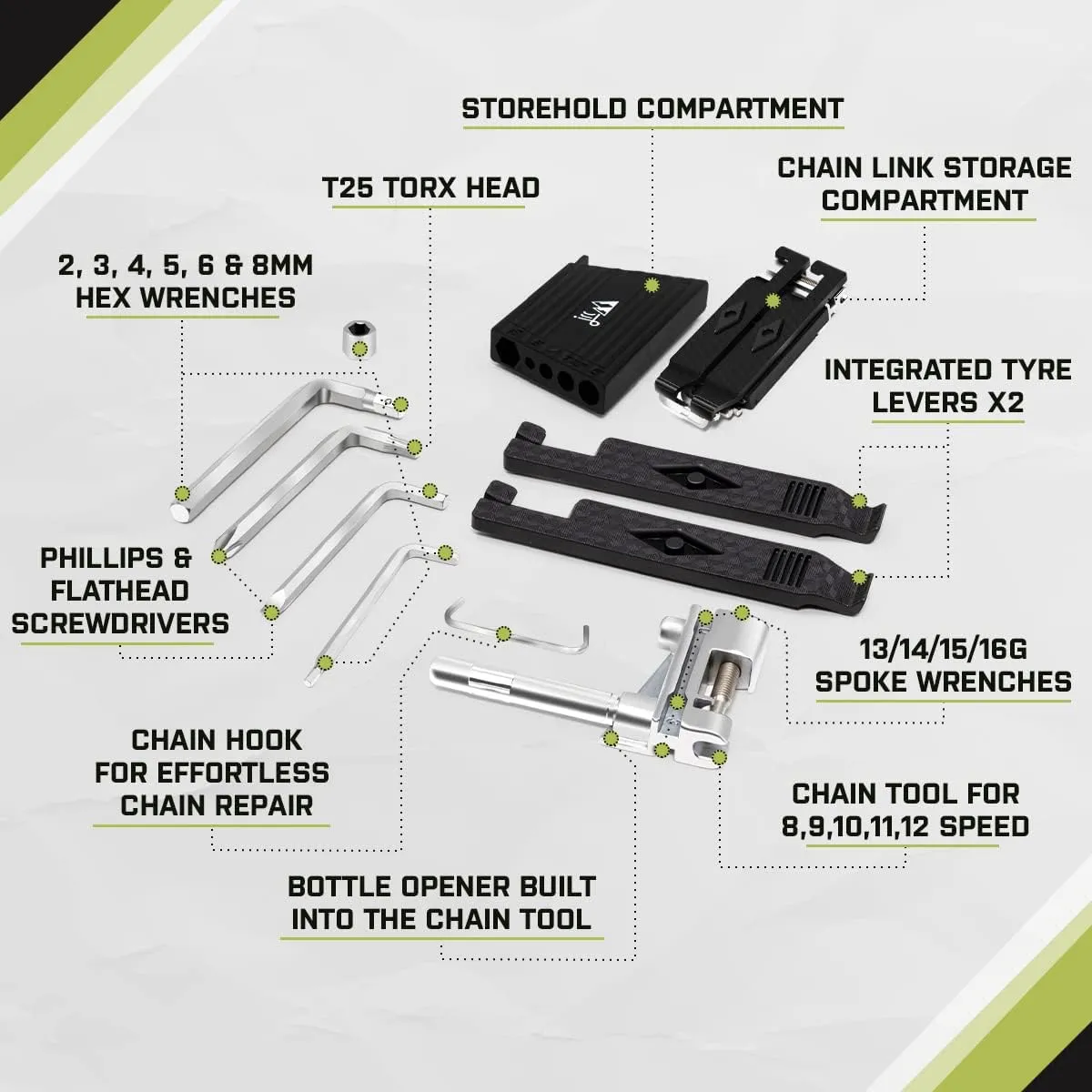 JRC Components Bike Tools | Compact Cycling Multitools Set for Bicycles | Lightweight Mountain Bike Multitool kit | Flatpack Bicycle Multitool Set for Road Bikes | Mountain Bike Tools Kit Set Portable
