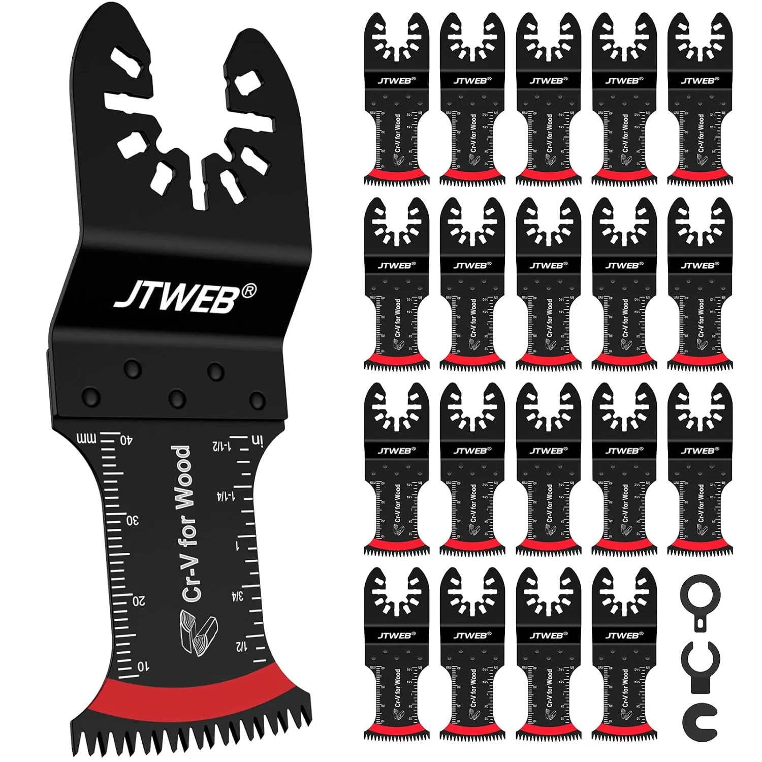 JTWEB Japanese Tooth Oscillating Saw Blades Wood, 20PCS Arc-Shaped Edge Multi Tool Blades for Wood, Plastic, Power Oscillating Tool Blade Multitool Blades Kits Sharpener Universal for Milwaukee