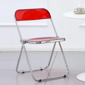 KAIHAOWIN Luxury Modern Acrylic Folding Chair Transparent Chairs-Ghost Stackable Crystal Folding Chair-PC Plastic Living Room Seat-Chrome Frame and Foldable Acrylic Chair for Inside-Red