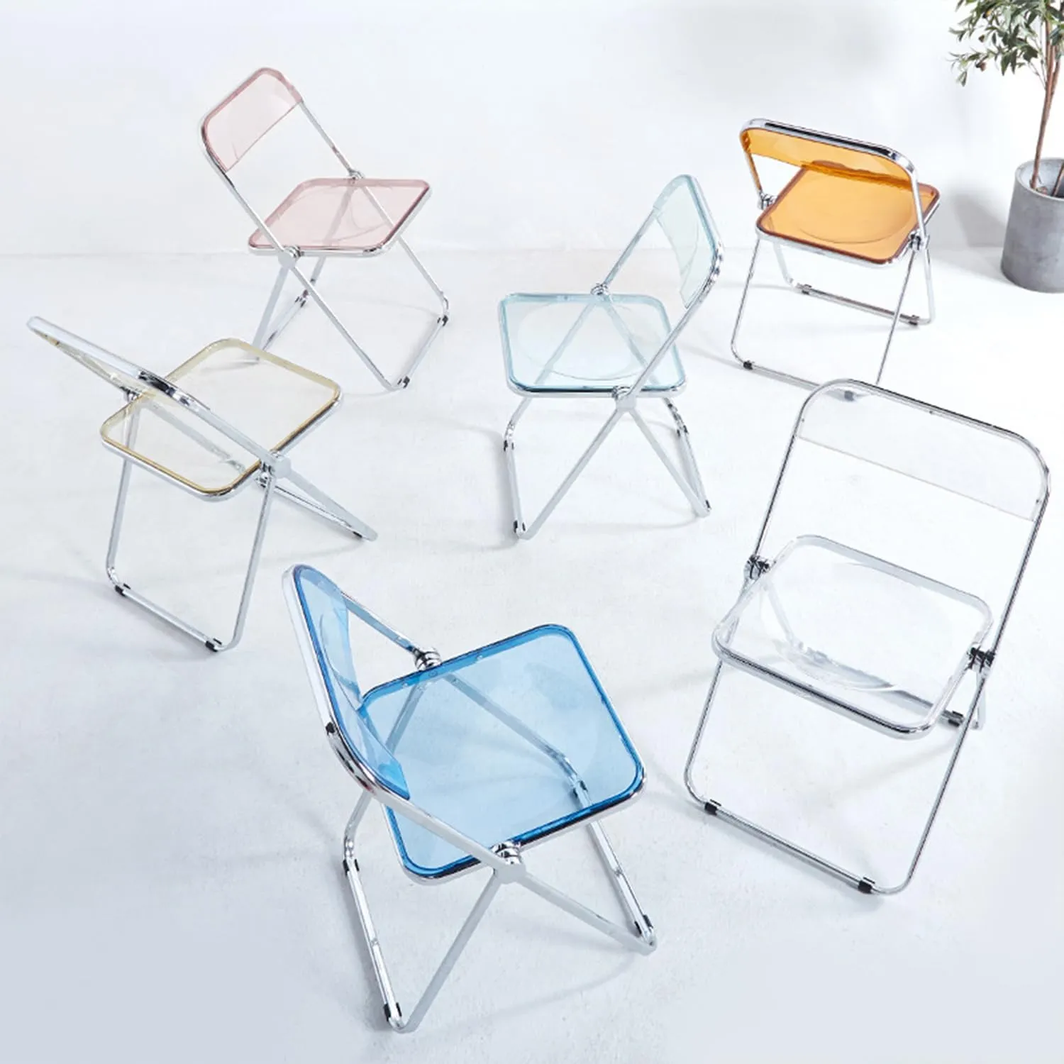 KAIHAOWIN Luxury Modern Acrylic Folding Chair Transparent Chairs-Ghost Stackable Crystal Folding Chair-PC Plastic Living Room Seat-Chrome Frame and Foldable Acrylic Chair for Inside-Red