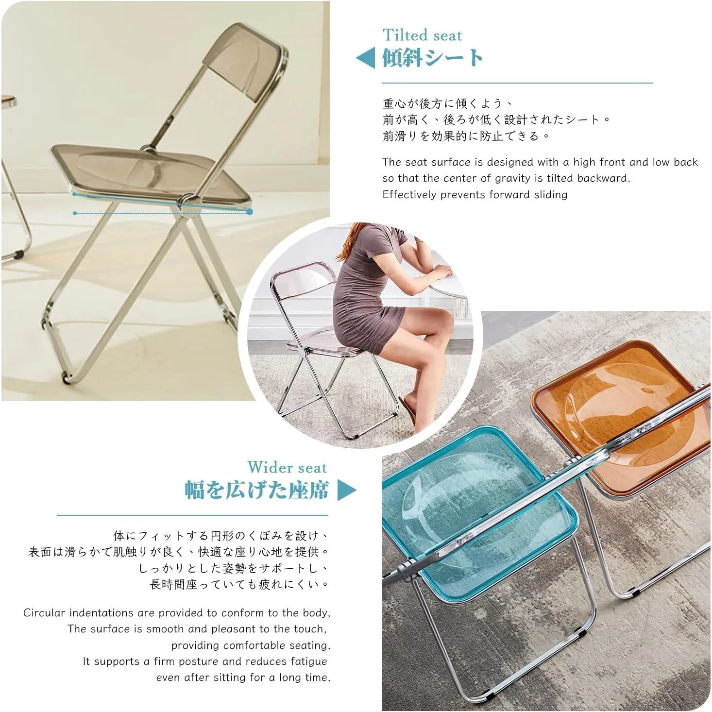 KAIHAOWIN Luxury Modern Acrylic Folding Chair Transparent Chairs-Ghost Stackable Crystal Folding Chair-PC Plastic Living Room Seat-Chrome Frame and Foldable Acrylic Chair for Outside Inside-Green