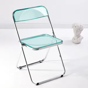 KAIHAOWIN Luxury Modern Acrylic Folding Chair Transparent Chairs-Ghost Stackable Crystal Folding Chair-PC Plastic Living Room Seat-Chrome Frame and Foldable Acrylic Chair for Outside Inside-Green