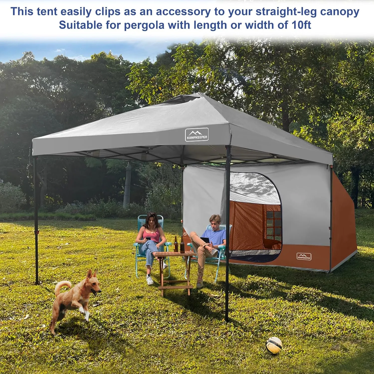 KAMPKEEPER Side Tent,Camping Tent for 10' x 10' Pop Up Canopy, Easy Set Up Gazebo,Compatible with 10' Wide Canopy Tents (Orange)