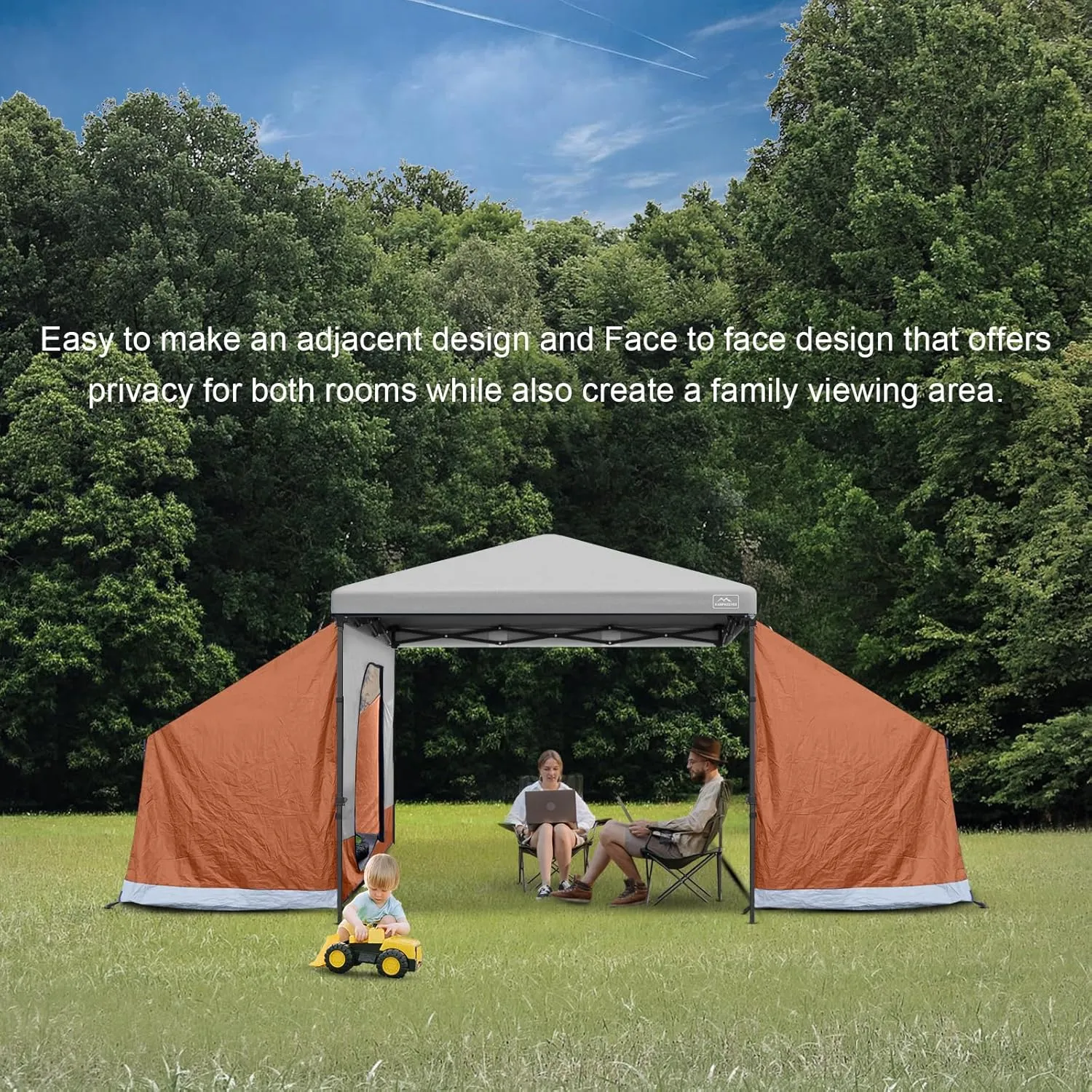 KAMPKEEPER Side Tent,Camping Tent for 10' x 10' Pop Up Canopy, Easy Set Up Gazebo,Compatible with 10' Wide Canopy Tents (Orange)