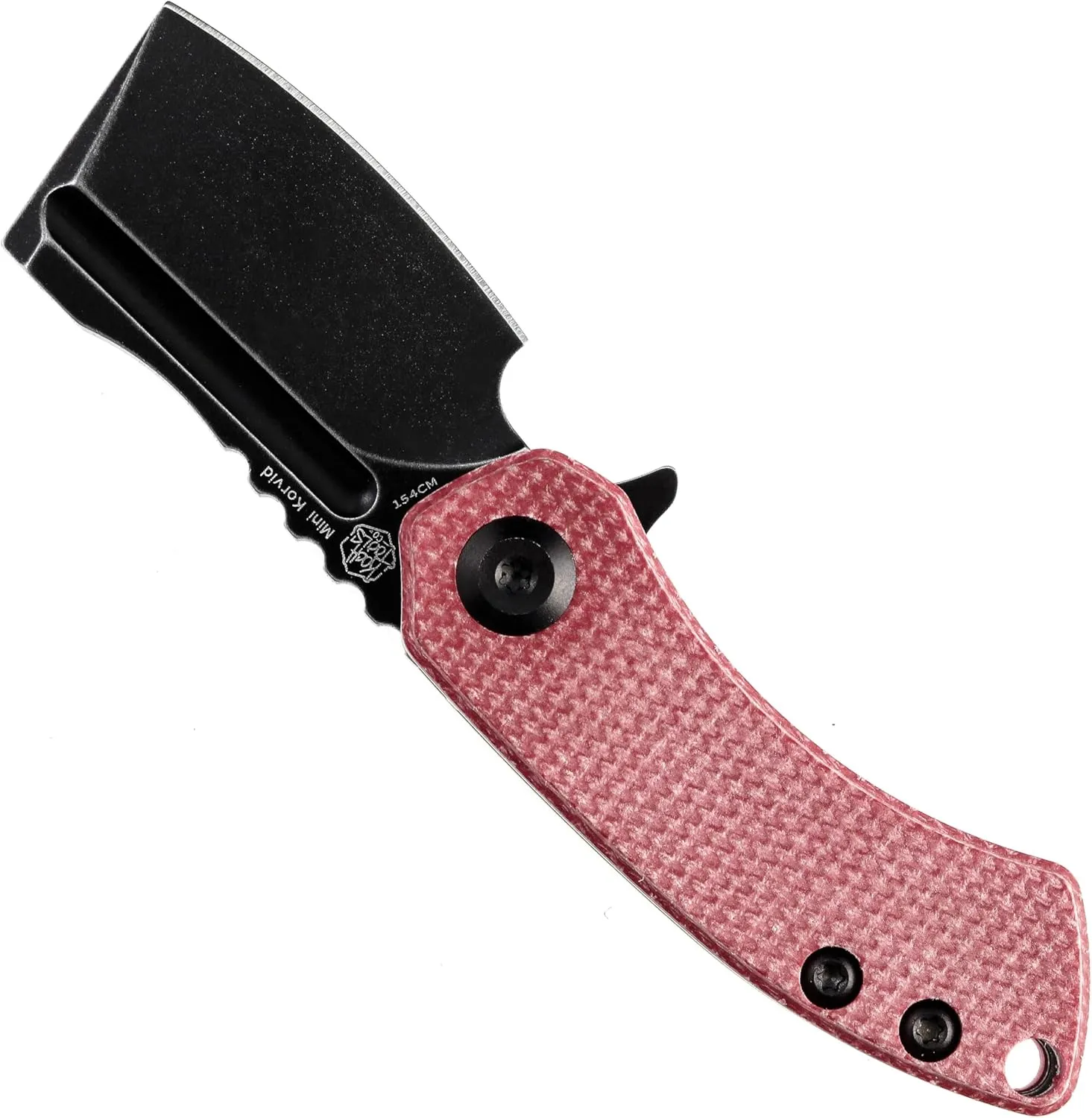 KANSEPT Knives Mini Korvid Cleaver Mini Pocket Knife for Men 1.45'' Black Stonewashed 154CM Blade,Red Canvas Micarta Handle,EDC Folding Knife T3030M2