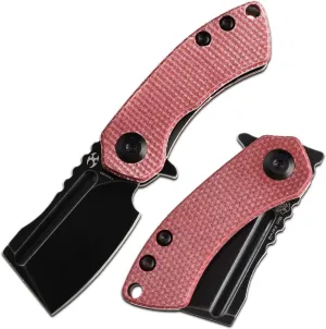 KANSEPT Knives Mini Korvid Cleaver Mini Pocket Knife for Men 1.45'' Black Stonewashed 154CM Blade,Red Canvas Micarta Handle,EDC Folding Knife T3030M2