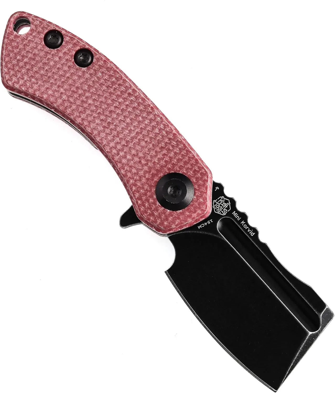 KANSEPT Knives Mini Korvid Cleaver Mini Pocket Knife for Men 1.45'' Black Stonewashed 154CM Blade,Red Canvas Micarta Handle,EDC Folding Knife T3030M2
