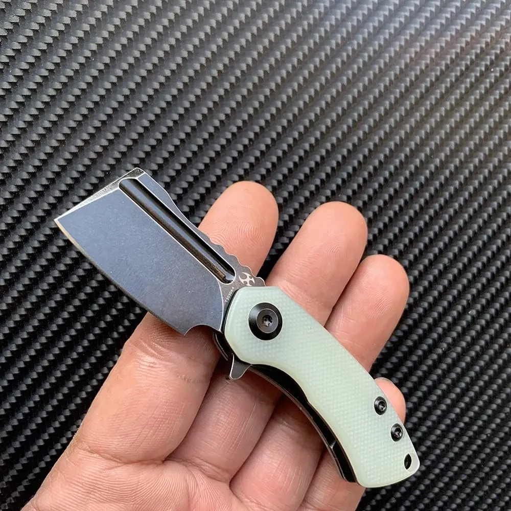 KANSEPT Mini Korvid Cleaver Mini Pocket Knife for Men 1.45''154CM Blade,Jade G10 Handle,EDC Folding Knife Box Opener, Best Gift for Men and Women T3030A4