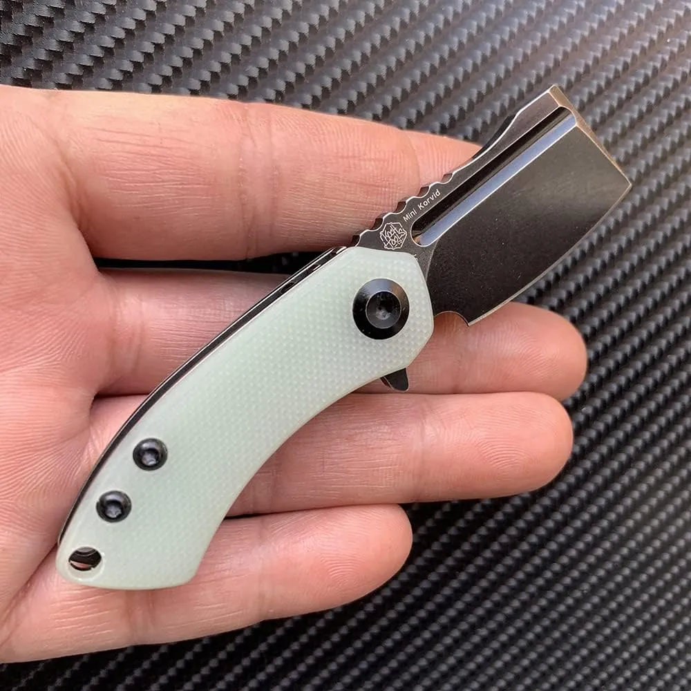 KANSEPT Mini Korvid Cleaver Mini Pocket Knife for Men 1.45''154CM Blade,Jade G10 Handle,EDC Folding Knife Box Opener, Best Gift for Men and Women T3030A4