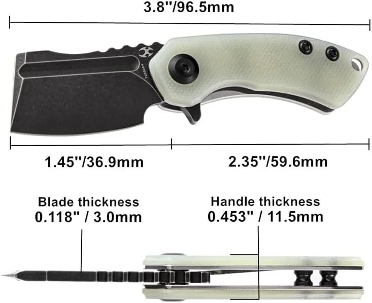 KANSEPT Mini Korvid Cleaver Mini Pocket Knife for Men 1.45''154CM Blade,Jade G10 Handle,EDC Folding Knife Box Opener, Best Gift for Men and Women T3030A4