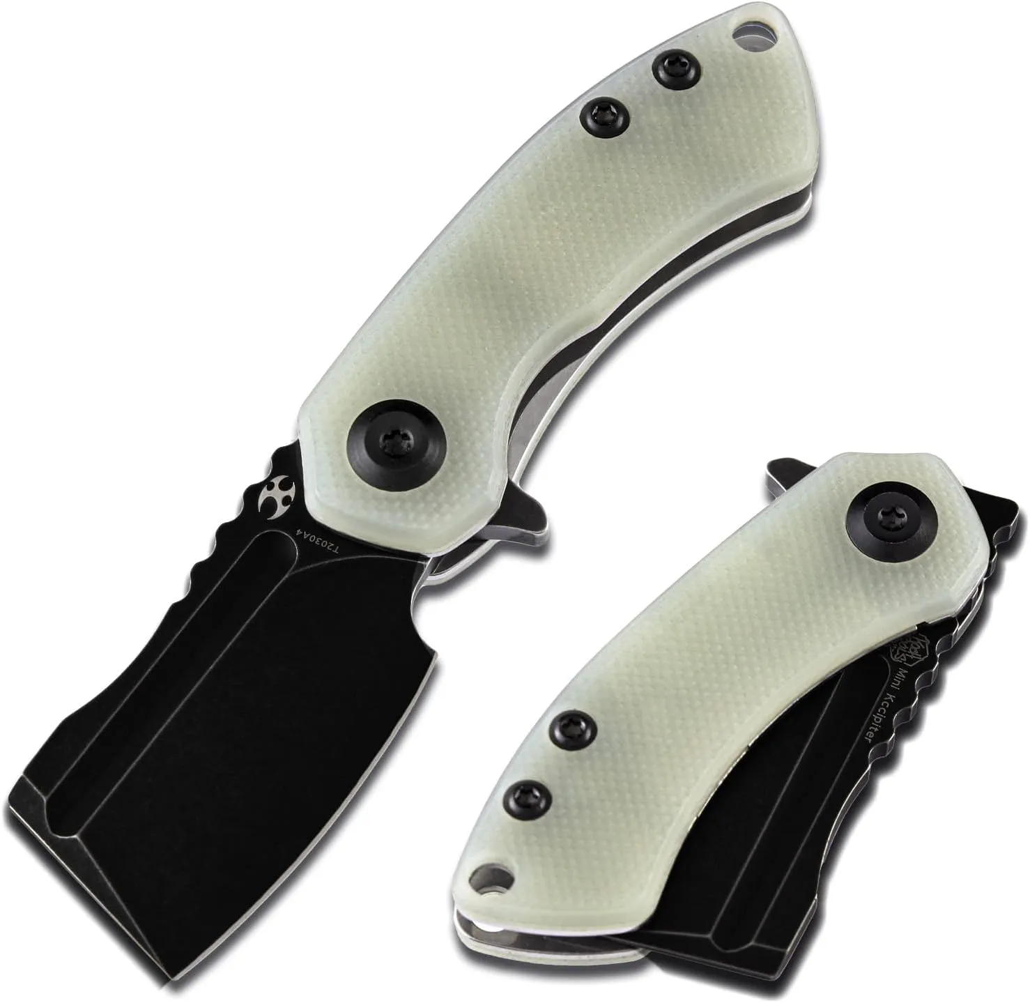 KANSEPT Mini Korvid Cleaver Mini Pocket Knife for Men 1.45''154CM Blade,Jade G10 Handle,EDC Folding Knife Box Opener, Best Gift for Men and Women T3030A4