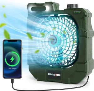 kejector Portable Rechargeable Camping Fan - Battery Operated Oscillating Fan Outdoor Travel Cordless Misting Fans with LED Lantern, USB Ports, Summer Personal Cooling Desk Fans for Tent (Green)