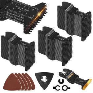 KELIN 78pcs Oscillating Tool Blade with Japanese Long Teeth for Wood, High Efficient Multitool Blades, Universal Quick Release Oscillating Saw Blades with Extra 2 Titanium Blades and Sanding Pad