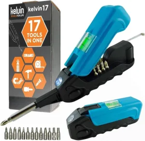 Kelvin Tools - Kelvin 17 Urban Screwdriver Set, All in One Everyday Multitool Screwdriver, Multi-Tip, Compact & Universal Precision, 13 Bit Set with Tape Measure, Liquid Level, Hammer and Flashlight