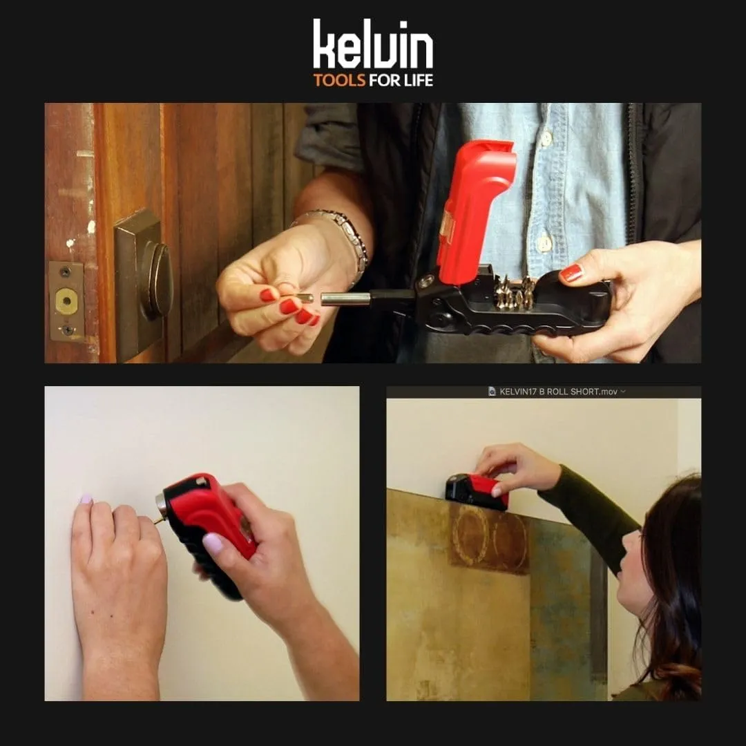 Kelvin Tools - Kelvin 17 Urban Screwdriver Set, All in One Everyday Multitool Screwdriver, Multi-Tip, Compact & Universal Precision, 13 Bit Set with Tape Measure, Liquid Level, Hammer and Flashlight