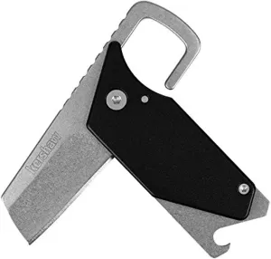Kershaw Pub, Black Multifunction Pocket Knife (4036BLKX) with 1.6 Inch 8Cr13MoV Stonewash Blade and Black Handle, Includes a Screwdriver Tip, Pry Bar, Key Chain Attachment and Bottle Opener; 1.9 oz