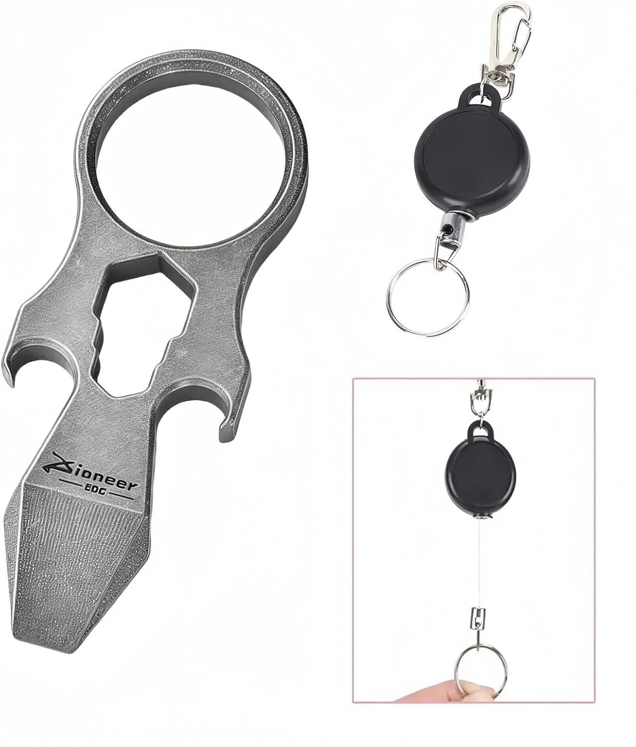 Keychain Multi-tool,Titanium Keychain Screwdriver Keychain Knife Bottle Opener Keychain,Edc Survival Tactical Gear,Keychains for Men with A Telescopic keyring,Gadgets for Men (Stone washing)
