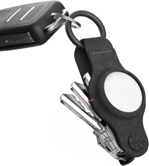 KeySmart AirTag Keychain Key Holder, Compatible with Apple AirTag Holder, Key Organizer Keychains, Case for Air Tag Key Chain, Key Ring - (Up to 5 Keys, Black Vegan Leather, Air Tags Not Included)