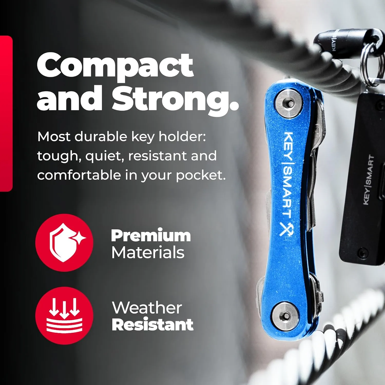KeySmart Rugged - Multitool Key Holder for Keychain w/Bottle Opener and Pocket Clip, Key Organizer for Key Chain, EDC Keychains, Key Ring for Car Fobs Key Chains, Expandable (Up to 14 Keys, Blue)