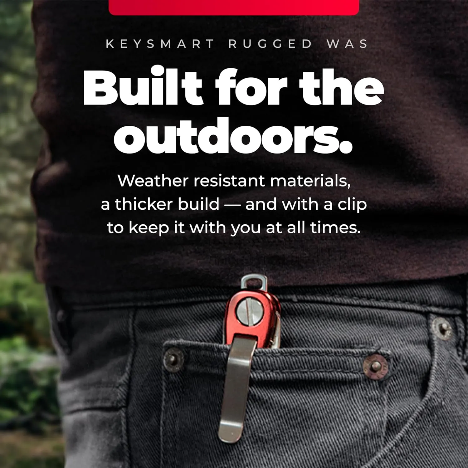 KeySmart Rugged - Multitool Key Holder for Keychain w/Bottle Opener and Pocket Clip, Key Organizer for Key Chain, EDC Keychains, Key Ring for Car Fobs Key Chains, Expandable (Up to 14 Keys, Red)