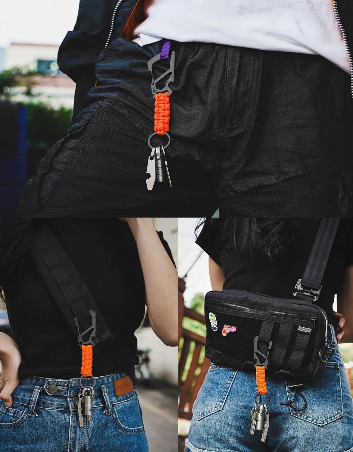 KeyUnity KC00 Paracord Keychain Carabiner Clip, 550 Parachute Lanyard Multitool for Outdoor, Backpacks, Men & Women