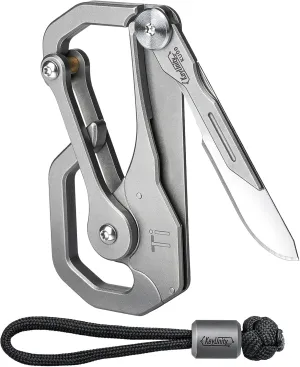 KeyUnity KU00 Titanium Quickdraw Carabiner with Folding Knife, B Shaped EDC Multifunctional Keychain with 2 Inch Ruler, Palm Sized Lightweight Stainless Body Perfect for Home/Office/Camping