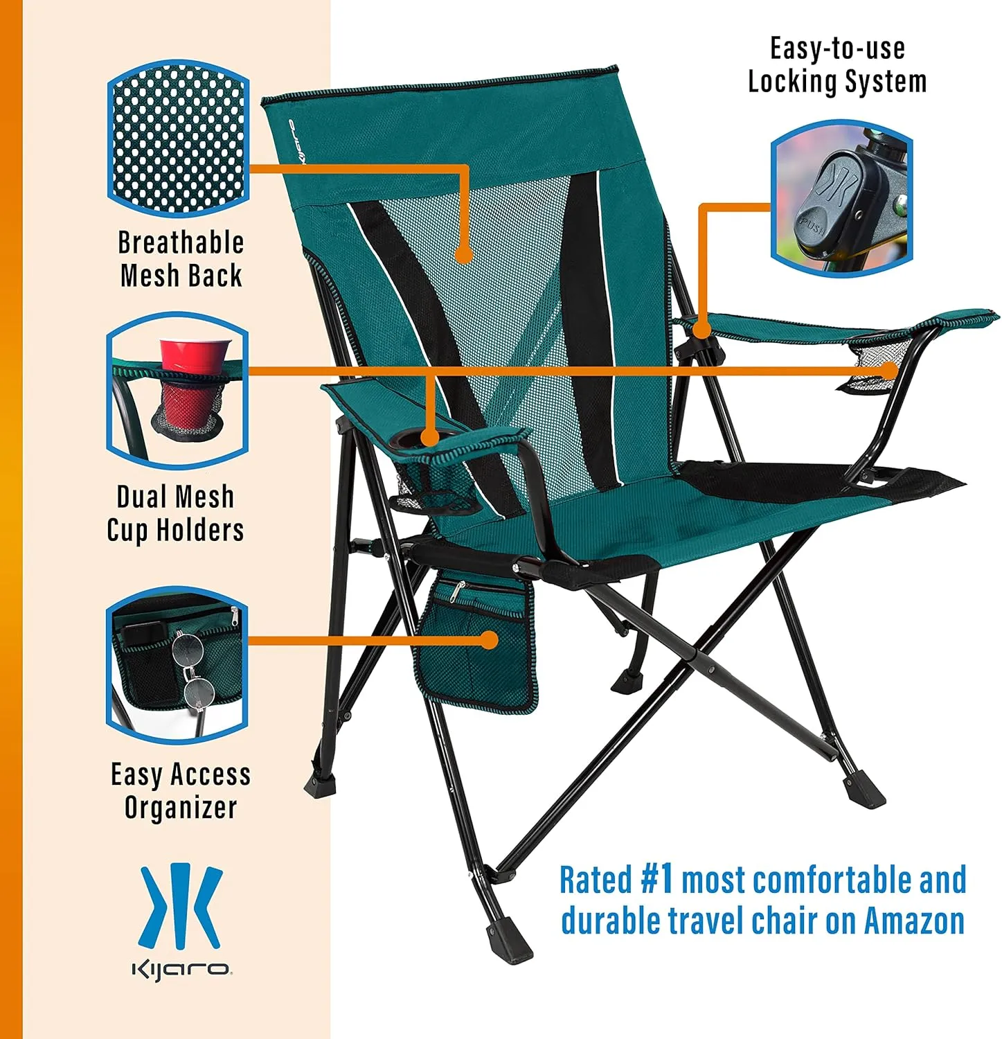 Kijaro XXL Dual Lock Portable Camping Chair - Supports Up to 400lbs - Enjoy The Outdoors in a Versatile Folding Sports & Outdoor Chair