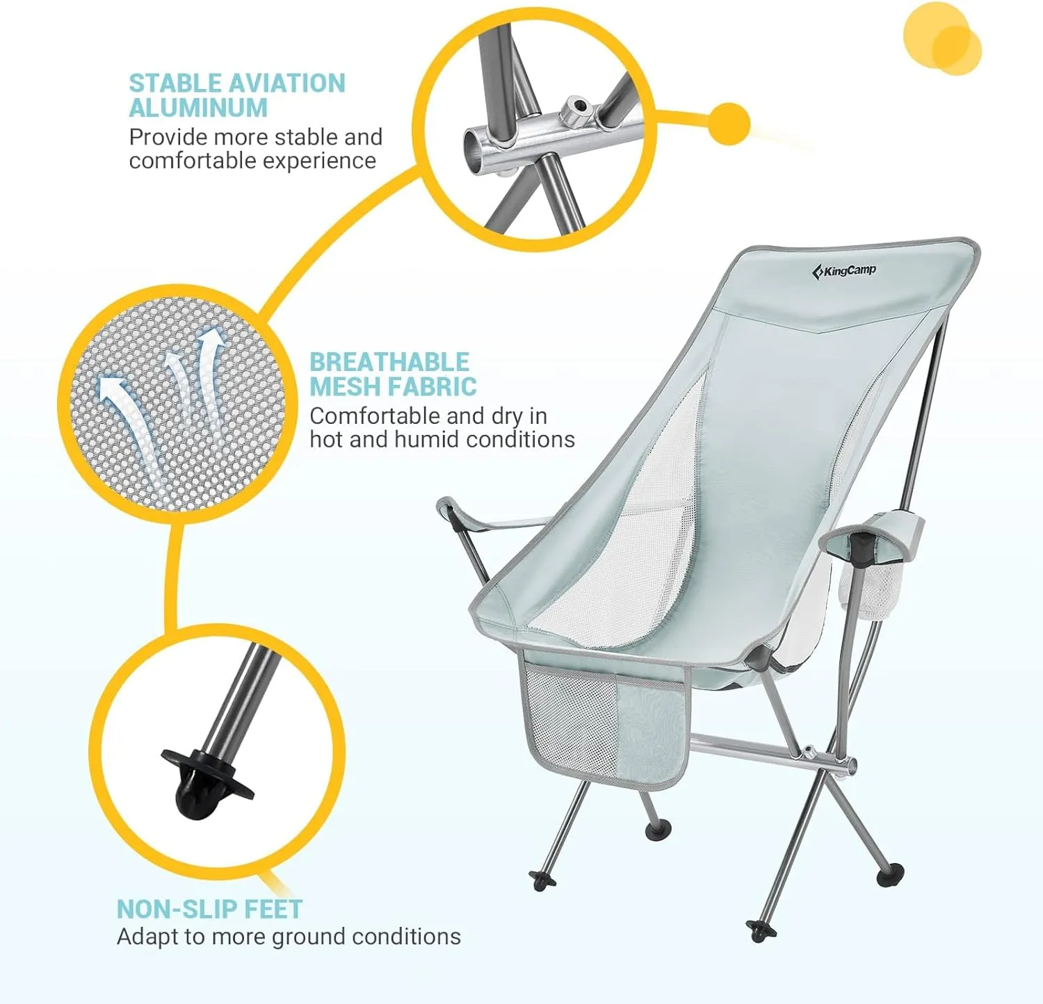 KingCamp 2 Pack Lightweight High Back Camping Chair Compact Folding Backpacking Chair with Headrest & Side Pocket & Carry Bag, Heavy Duty 330lbs, Only 3.2 lbs for Traveling, Picnic, Fishing
