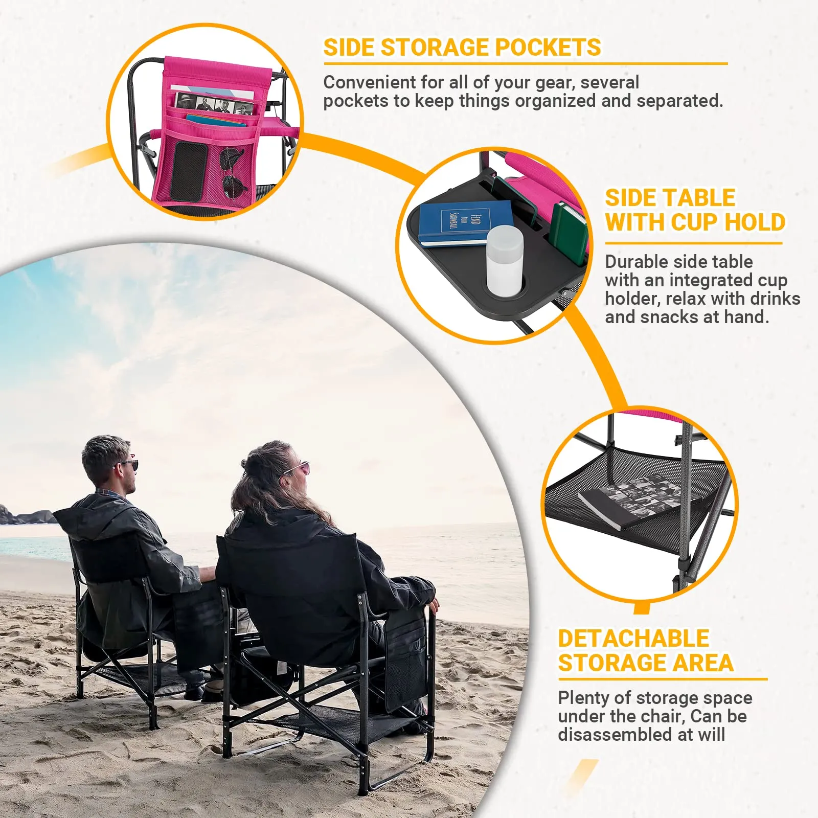 KingCamp Camping Directors Chairs with Side Table and Storage Pockets