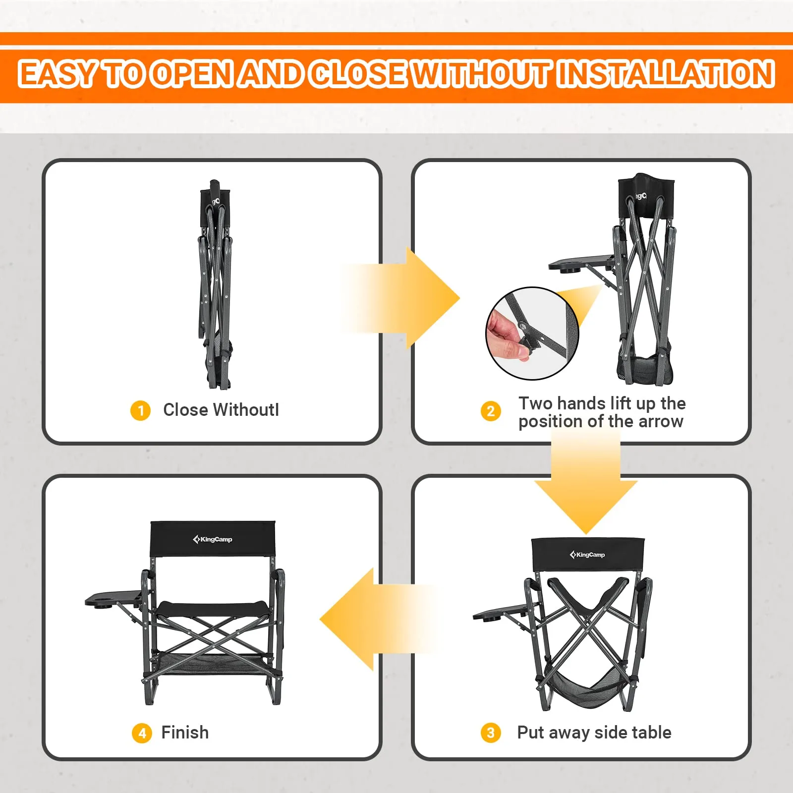 KingCamp Camping Directors Chairs with Side Table and Storage Pockets