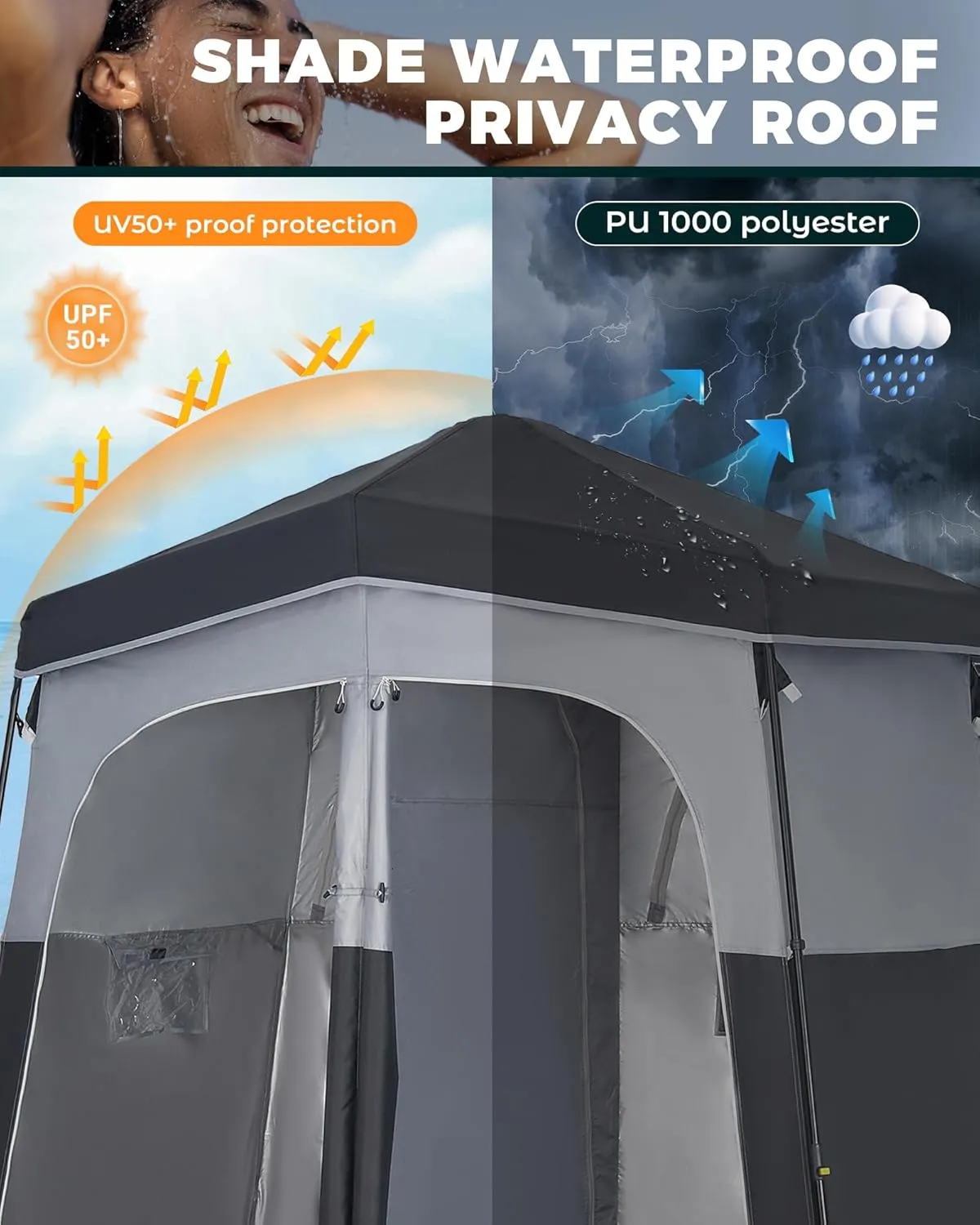 KingCamp Camping Shower Tent, Instant Portable Privacy Shelter, 1/2 Room Large Outdoor Toilet Tent with Floor, Water-Resistant, Windproof & Easy Setup for Beach, Camping & Hiking
