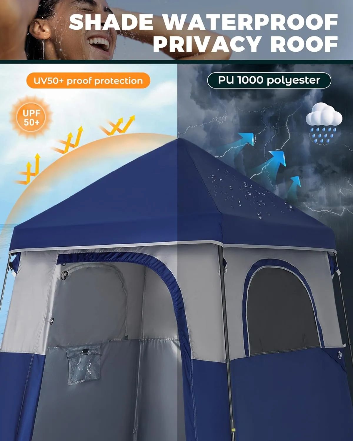 KingCamp Camping Shower Tent, Instant Portable Privacy Shelter, 1/2 Room Large Outdoor Toilet Tent with Floor, Water-Resistant, Windproof & Easy Setup for Beach, Camping & Hiking
