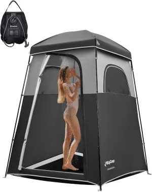 KingCamp Camping Shower Tent, Portable Outdoor Privacy Toilet & Changing Tent Windproof & Waterproof Easy Setup 1 or 2 Room Shelter with Shower Bag for Camping Hiking Beach