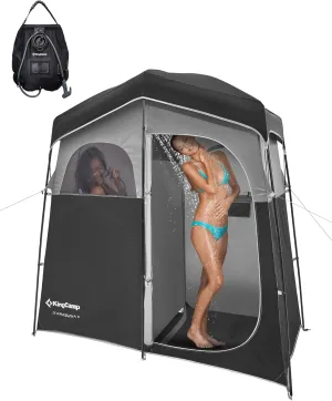 KingCamp Camping Shower Tent, Portable Outdoor Privacy Toilet & Changing Tent Windproof & Waterproof Easy Setup 1 or 2 Room Shelter with Shower Bag for Camping Hiking Beach