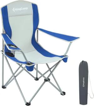 KingCamp Lightweight Folding Outdoor Lounge Chair with Cupholder and Adjustable Armrests for Camping, Sporting Events, or Tailgating, Blue/Grey