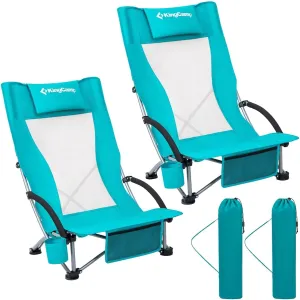 KingCamp Low Beach Chairs, Portable Folding Chair for Adults Extra Wide Ergonomic High Back Seat 300lbs Heavy Duty Lightweight Oversized Gear with Carry Bag for Outdoor Lawn Camping Picnic