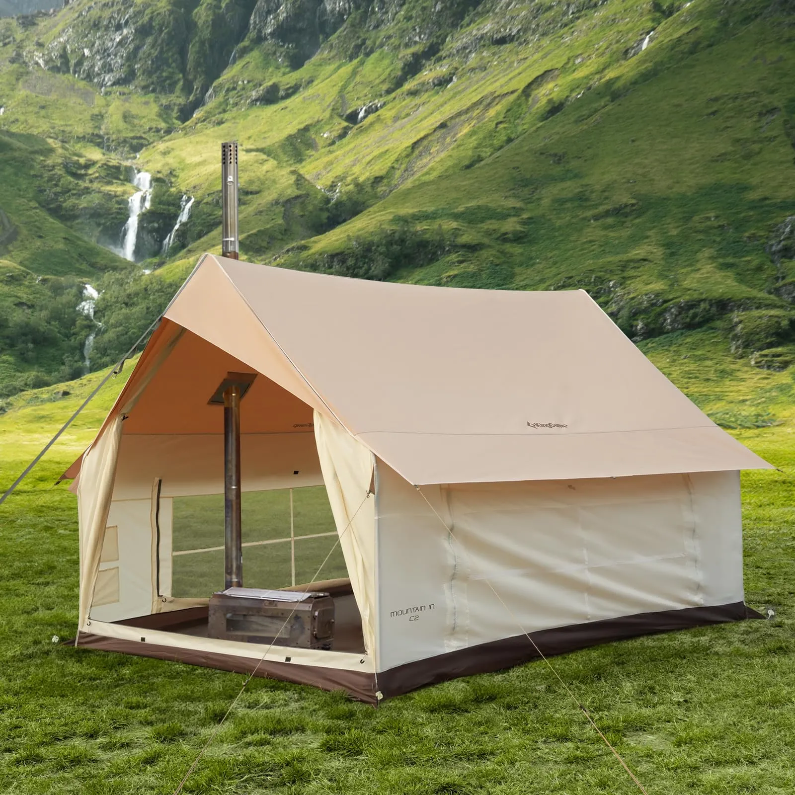KingCamp MOUNTAIN IN C2 Canvas Cabin Tent with Stove Jack 8' x 11'
