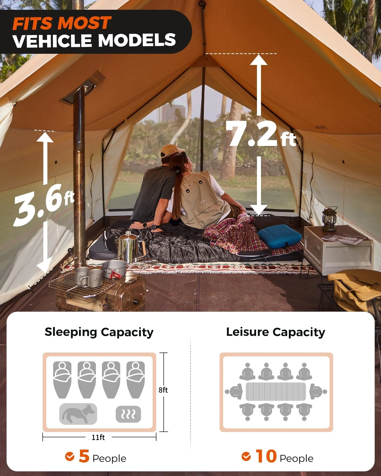 KingCamp MOUNTAIN IN C2 Canvas Cabin Tent with Stove Jack 8' x 11'