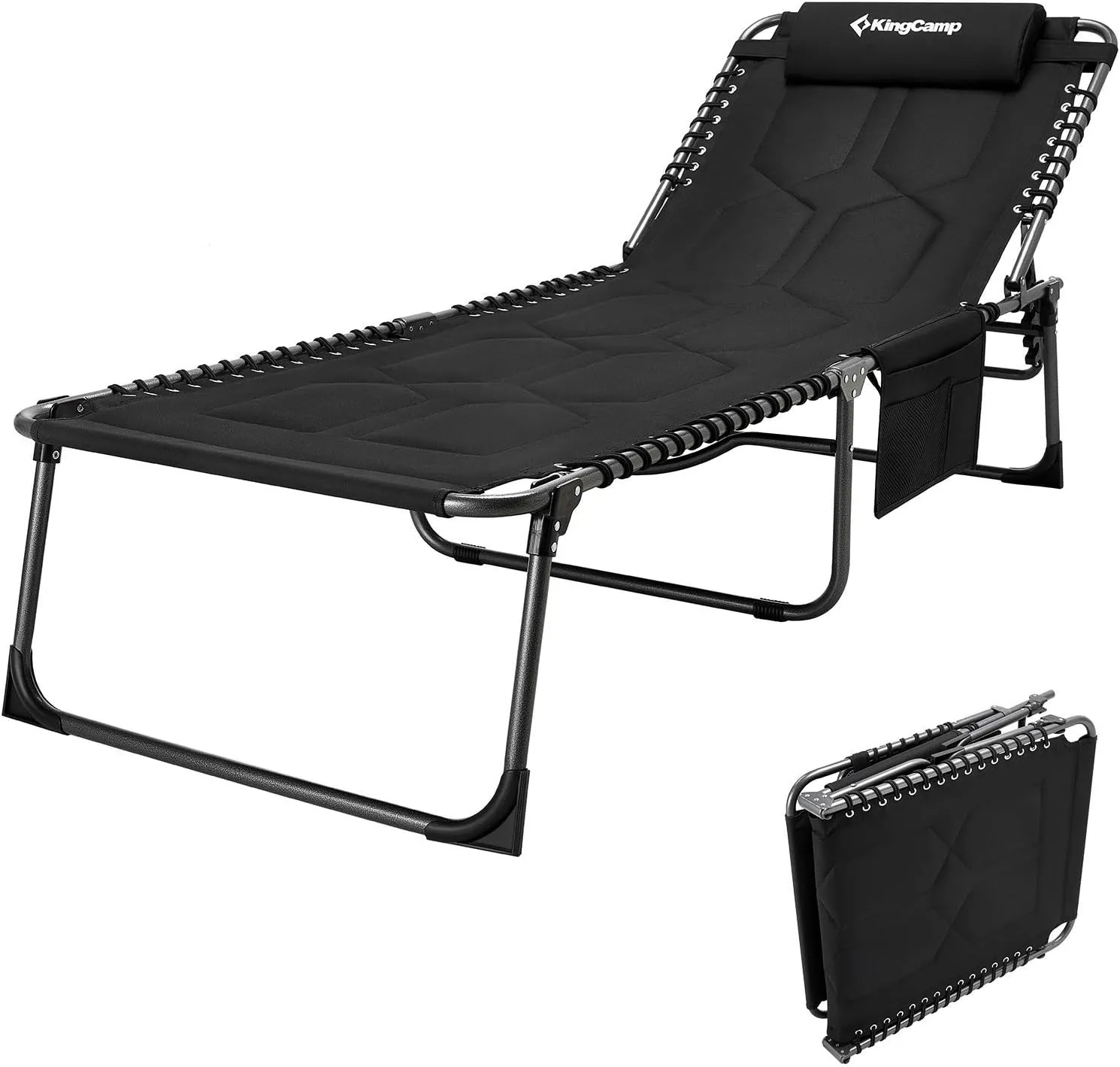 KingCamp Oversize Padded Folding Chaise Lounge Chair for Outdoor, Patio, Beach,Lawn, Sunbathing, Tanning, Pool, Lay Flat Heavy-Duty Adjustable Reclining Chairs with Pillow, Pocket, Support 330lb