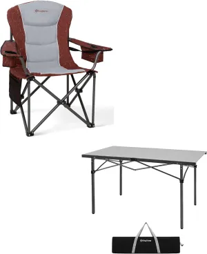 KingCamp Oversized Camping Folding Chair, Heavy Duty 450 LBS with Folding Camping Table, Aluminum Roll-Up Camp Table for 6-8 Person
