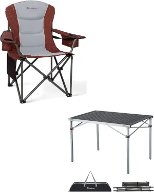 KingCamp Oversized Camping Folding Chair, Heavy Duty 450 LBS with Folding Camping Table, Aluminum Roll-Up Camp Table for 6-8 Person