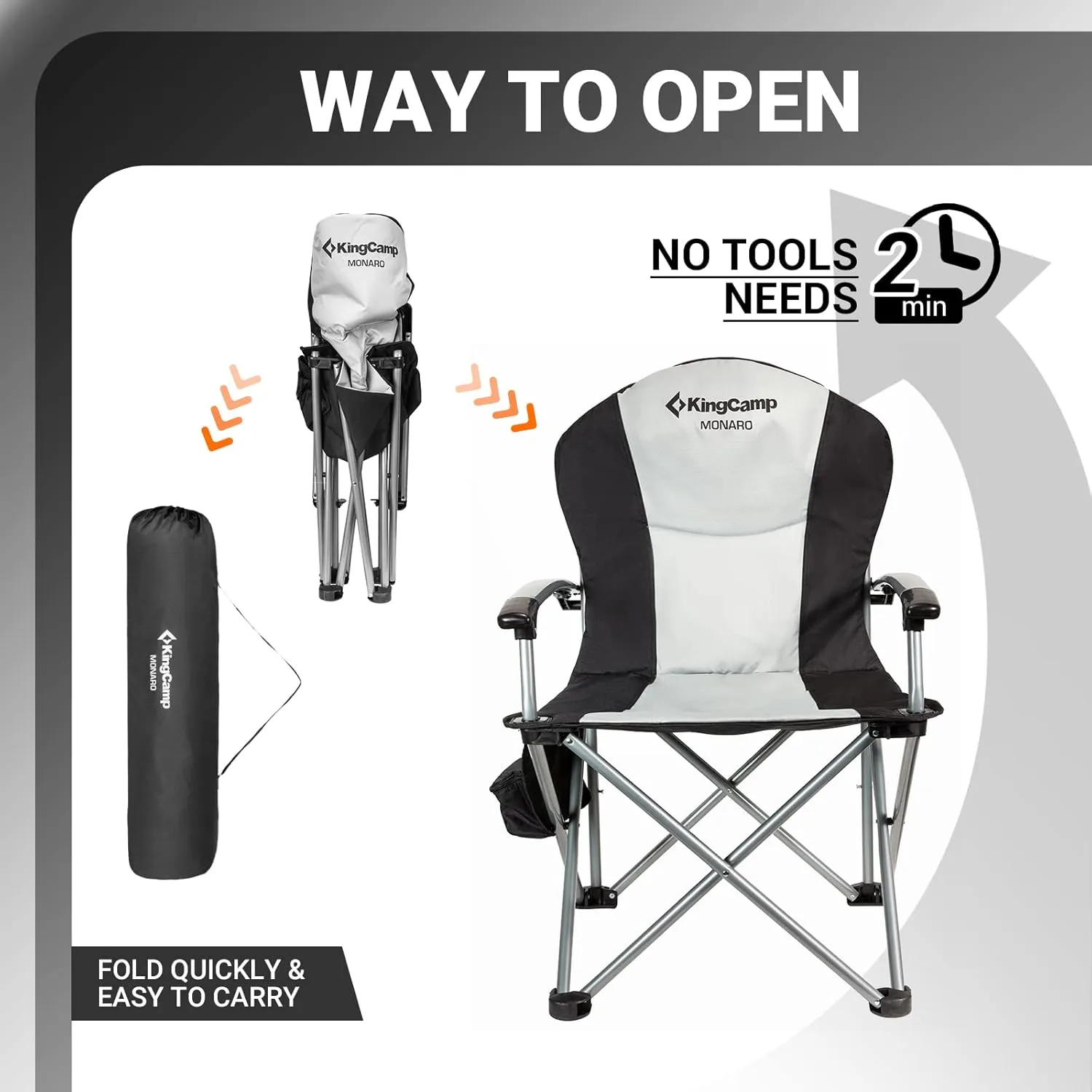 KingCamp Oversized Camping Folding Chair with Lumbar Support, Heavy Duty Ergonomic Padded Arm Chair with Cooler Bag, Cup Holder, Portable for Outdoor