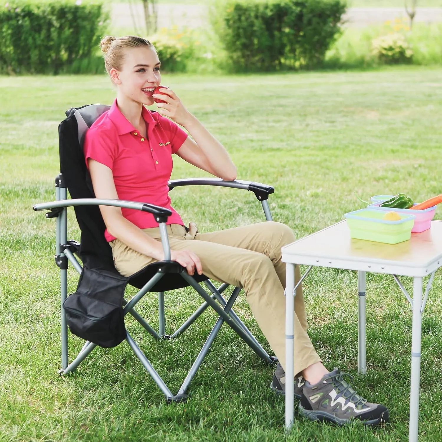 KingCamp Oversized Camping Folding Chair with Lumbar Support, Heavy Duty Ergonomic Padded Arm Chair with Cooler Bag, Cup Holder, Portable for Outdoor