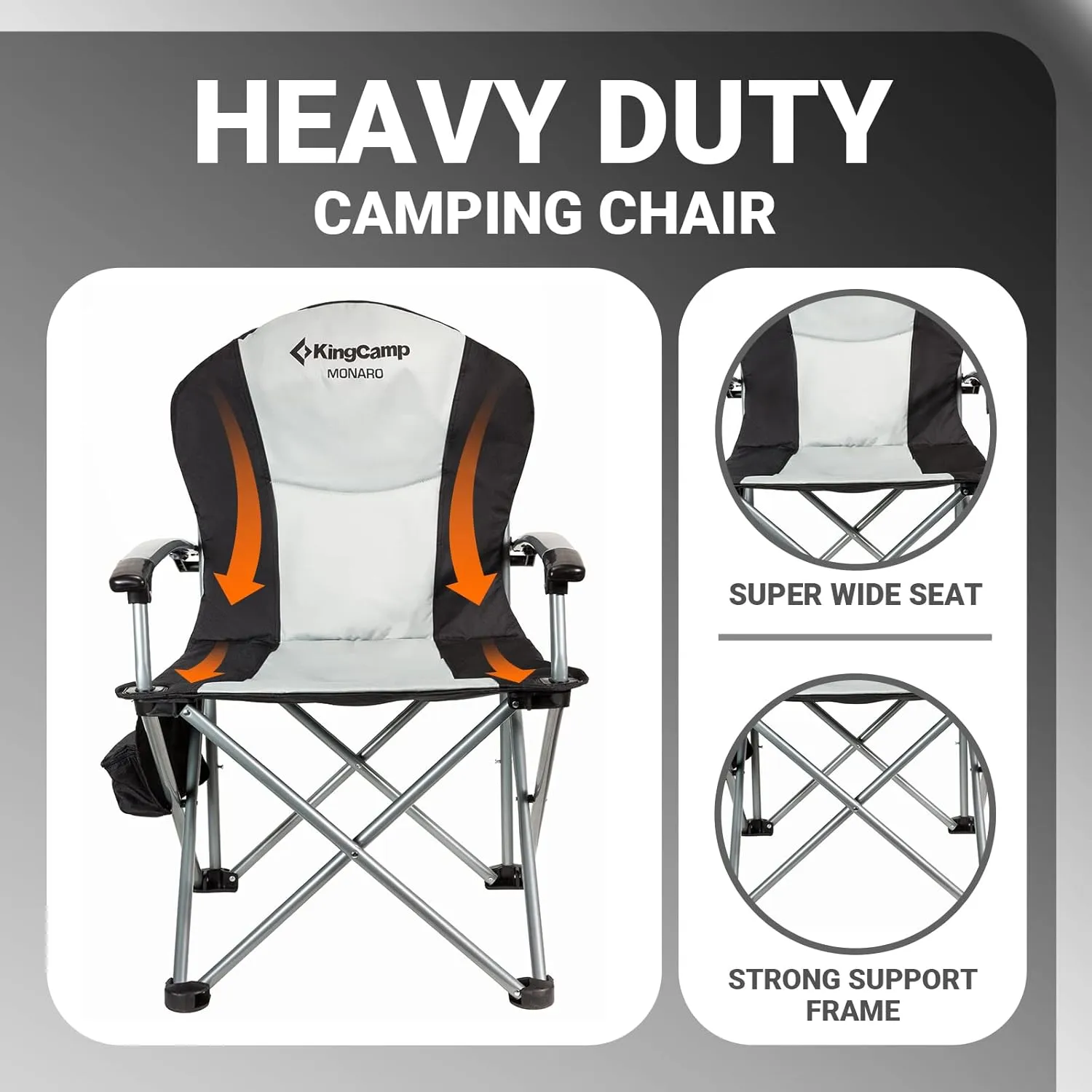 KingCamp Oversized Camping Folding Chair with Lumbar Support, Heavy Duty Ergonomic Padded Arm Chair with Cooler Bag, Cup Holder, Portable for Outdoor